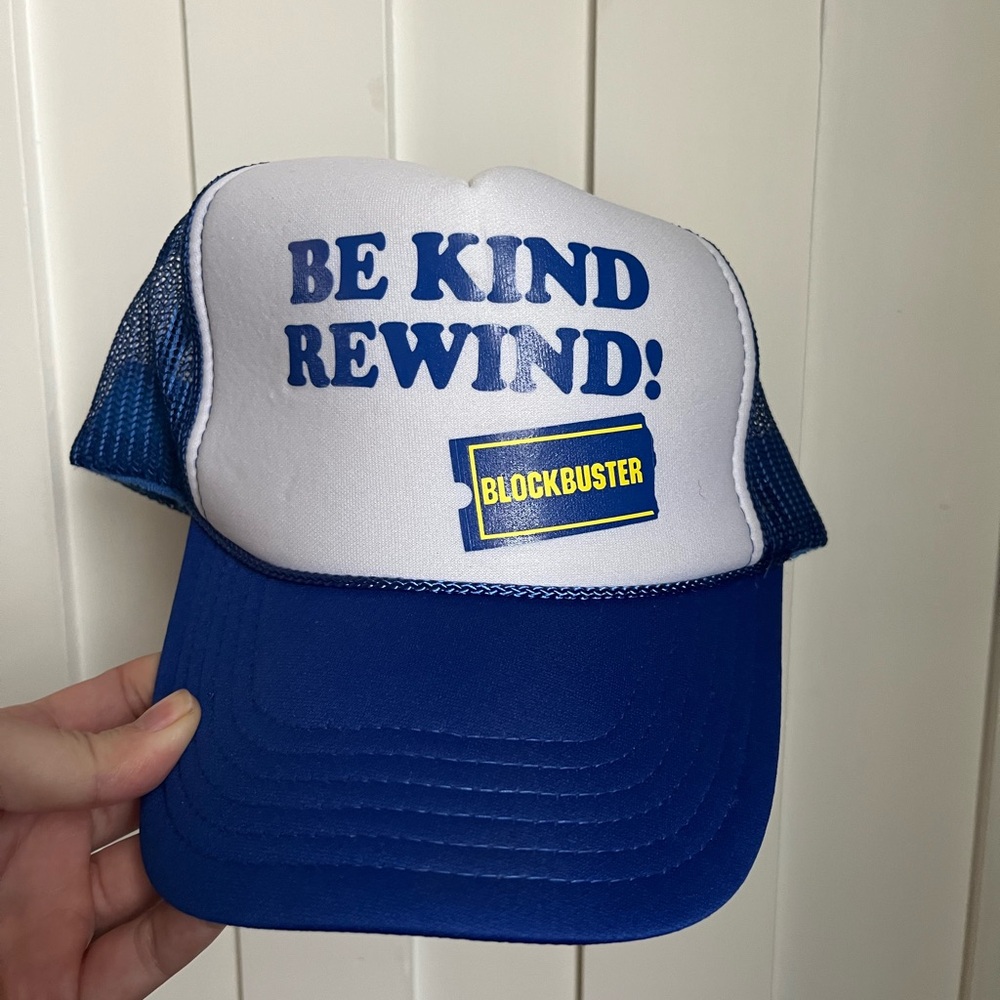 Blockbuster Blue and White Trucker Hat